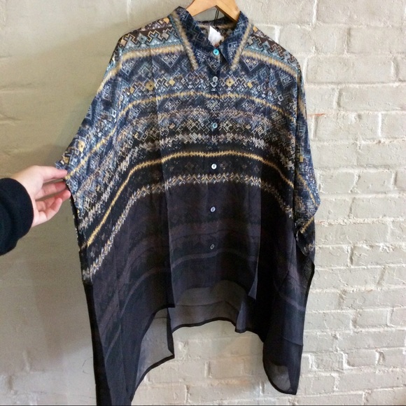 Da-Nang silk sheer high low button up patterned blouse - Picture 5 of 14